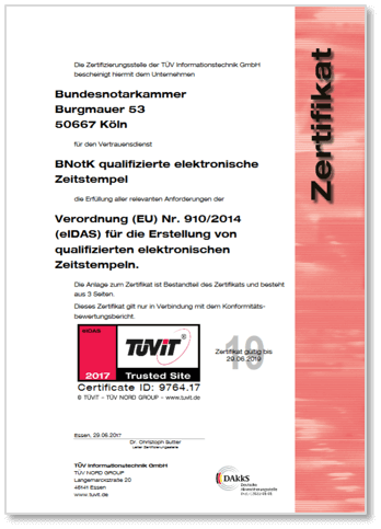 TÜV-IT Bestätigung Vertrauensdienste BNotk eIDAS