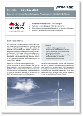 procilon Datenblatt Bereitstellung und Administration öffentlicher Schlüssel Public Key Cloud